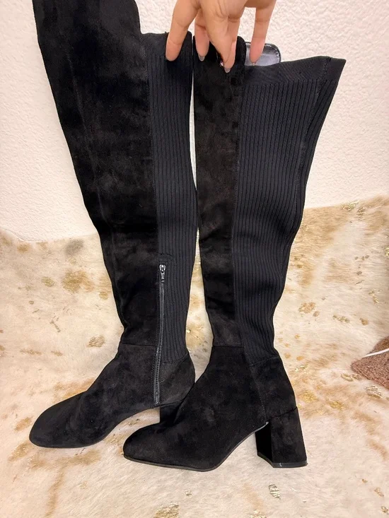 Kenneth Cole Over-The-Knee Boot Ellouise Excellent Women's Leather Suede Black 7 - Picture 1 of 8